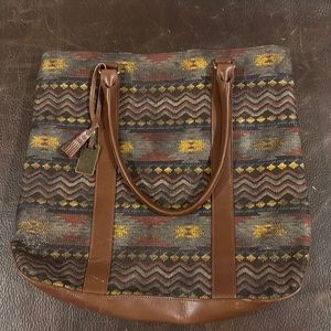 trask, Navajo, print and leather, trimmed hobo bag